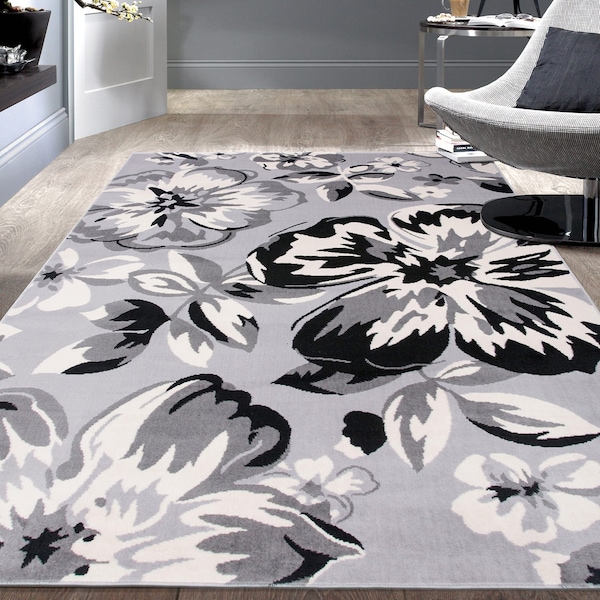 World Rug Gallery Modern Floral Area Rug 6'6'' Round Gray Area Rug 9098GRAY6RND - main